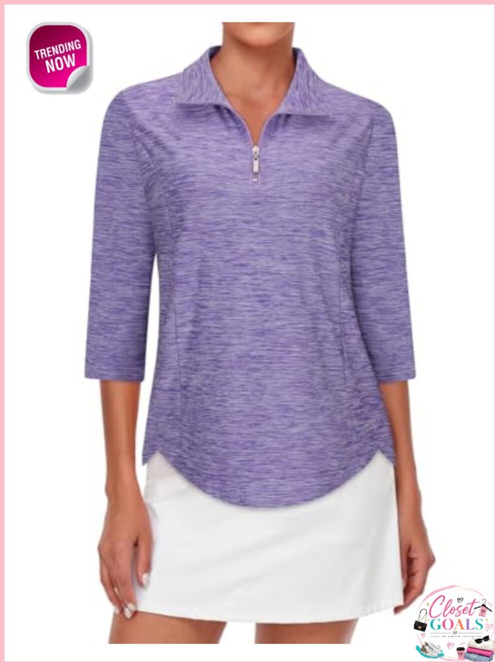 Women's Golf Polo Shirt 3/4 Sleeve Quarter Zip Moisture Wicking UPF 50+